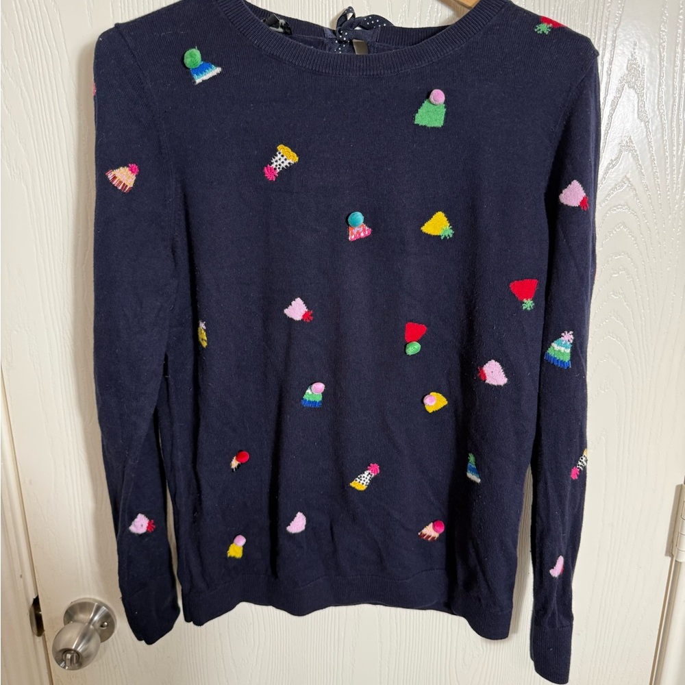 Talbots party hat Navy Sweater with Multicolor Accents